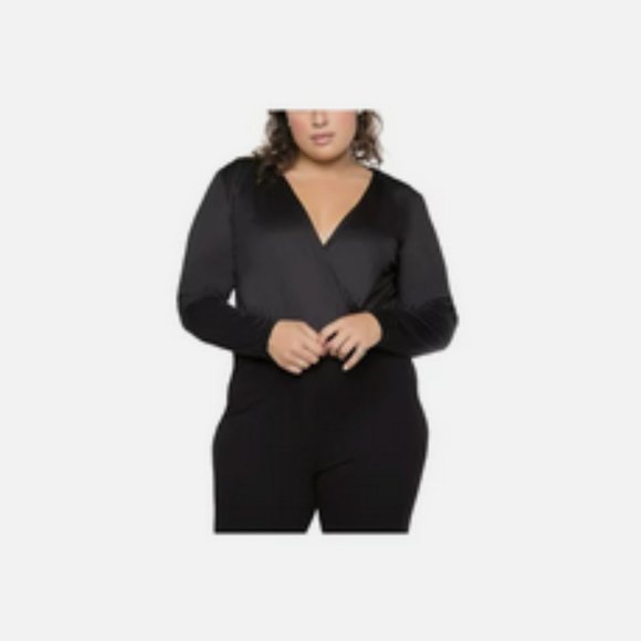 BLACK TAPE Women's Black Stretch Faux Wrap Style Long Sleeve Bodysuit - Picture 3 of 11